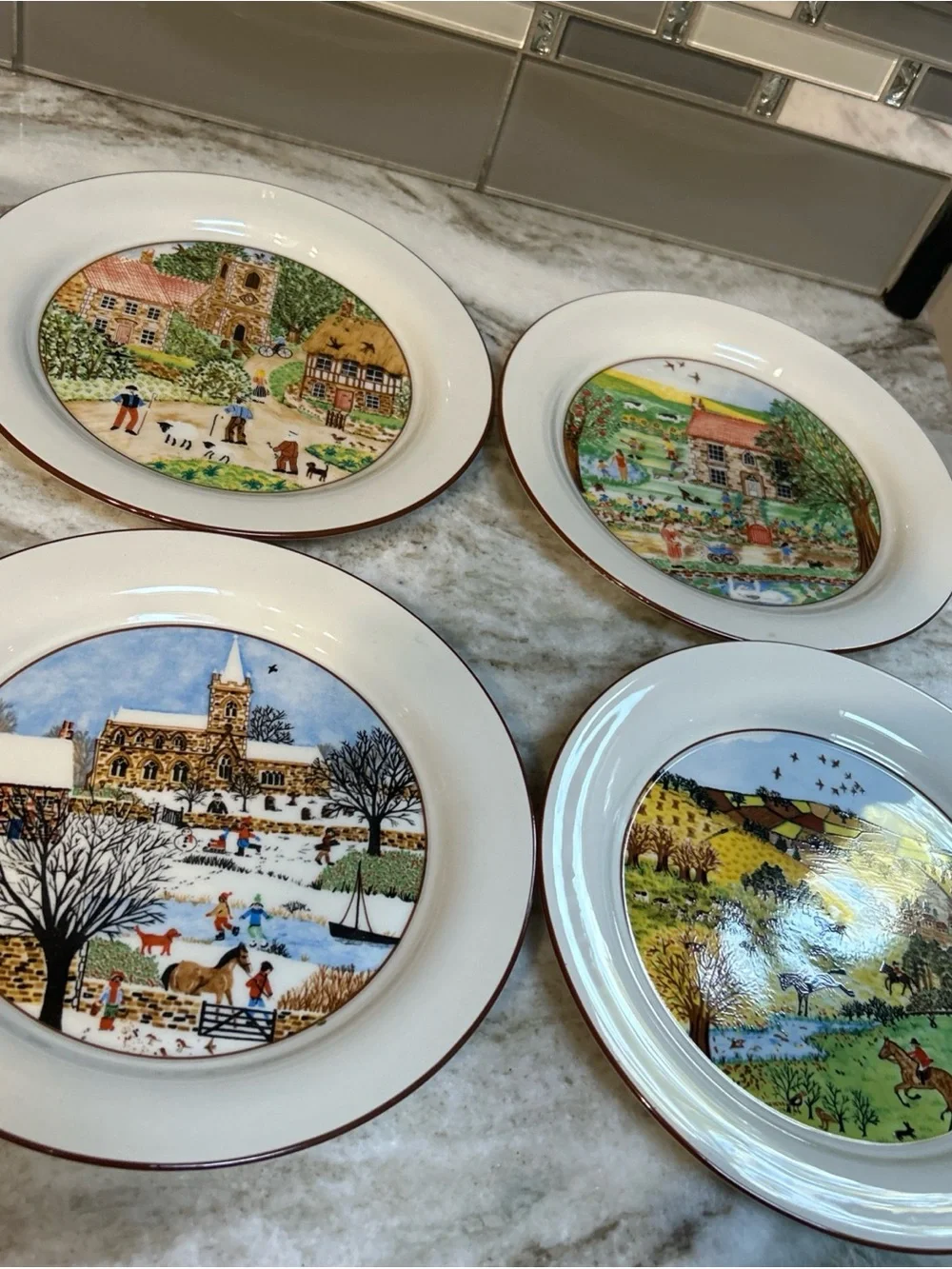 Lenox Winter Scenic Chinastone  Plates Set Of 4 Village microwave safe 8 “ each